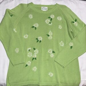 Vintage 90s Quacker Factory Large embroidered/beaded Flowered Sweater‎